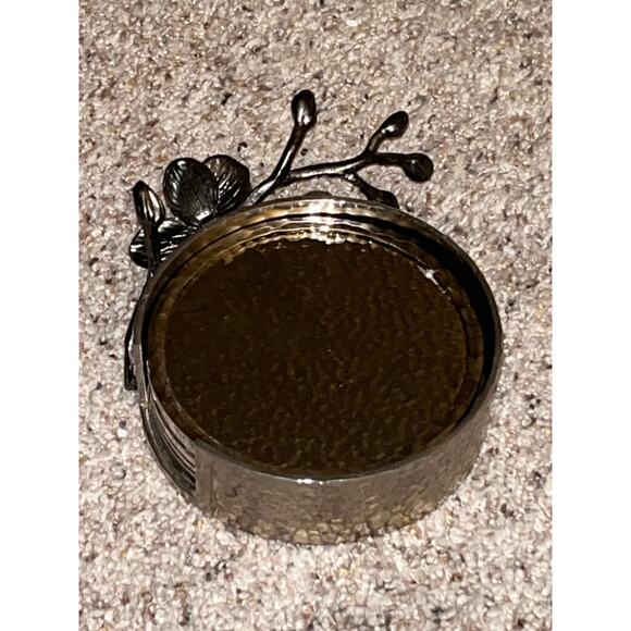 Michael Aram Black Orchid Drink Coaster Set of 5 Hammered Metal - Picture 1 of 9